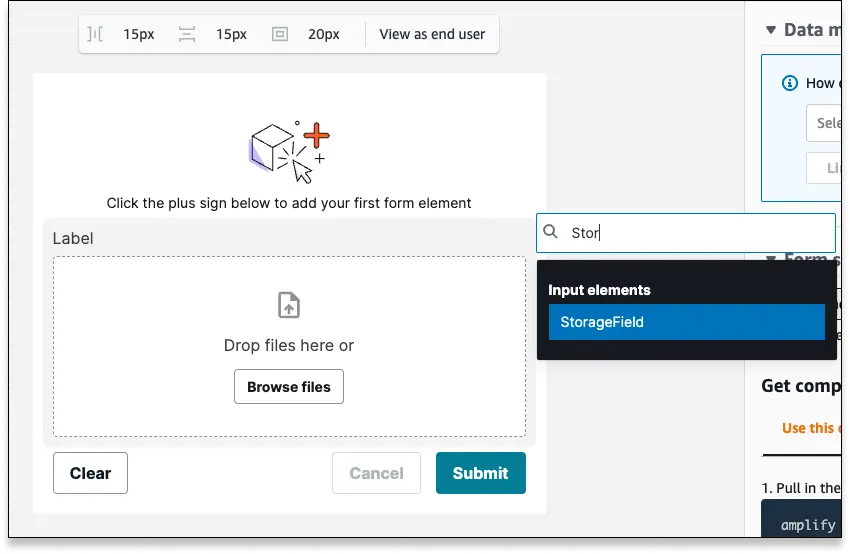 screenshot of a storage field being added to an unconnected form