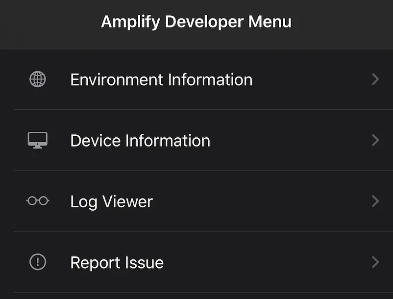 Amplify iOS Developer Menu