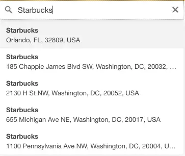 A search box with starbucks as input