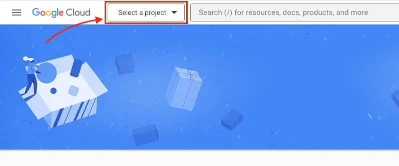 Select a project button on the nav bar is circled.