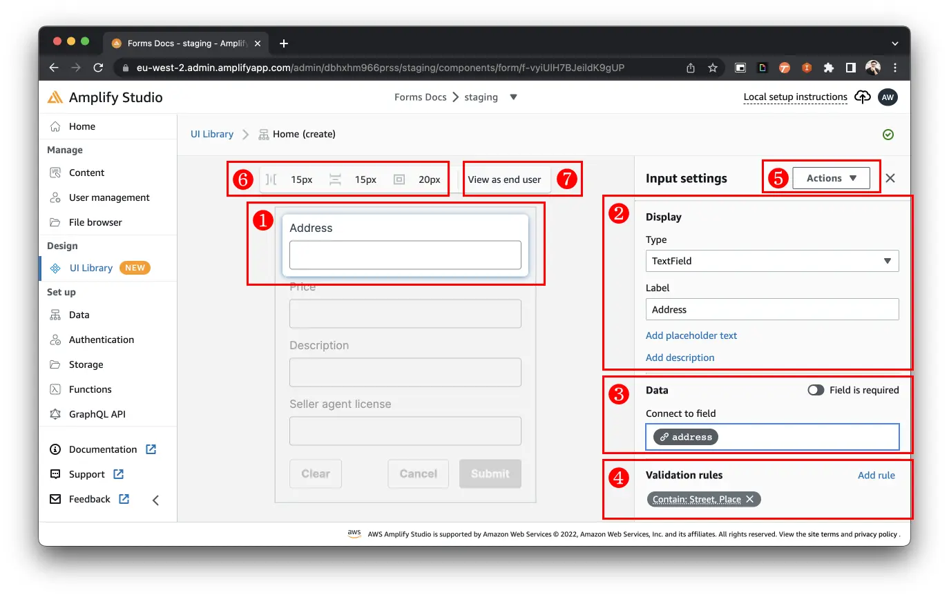 Amplify Studio Form Builder interface breakdown