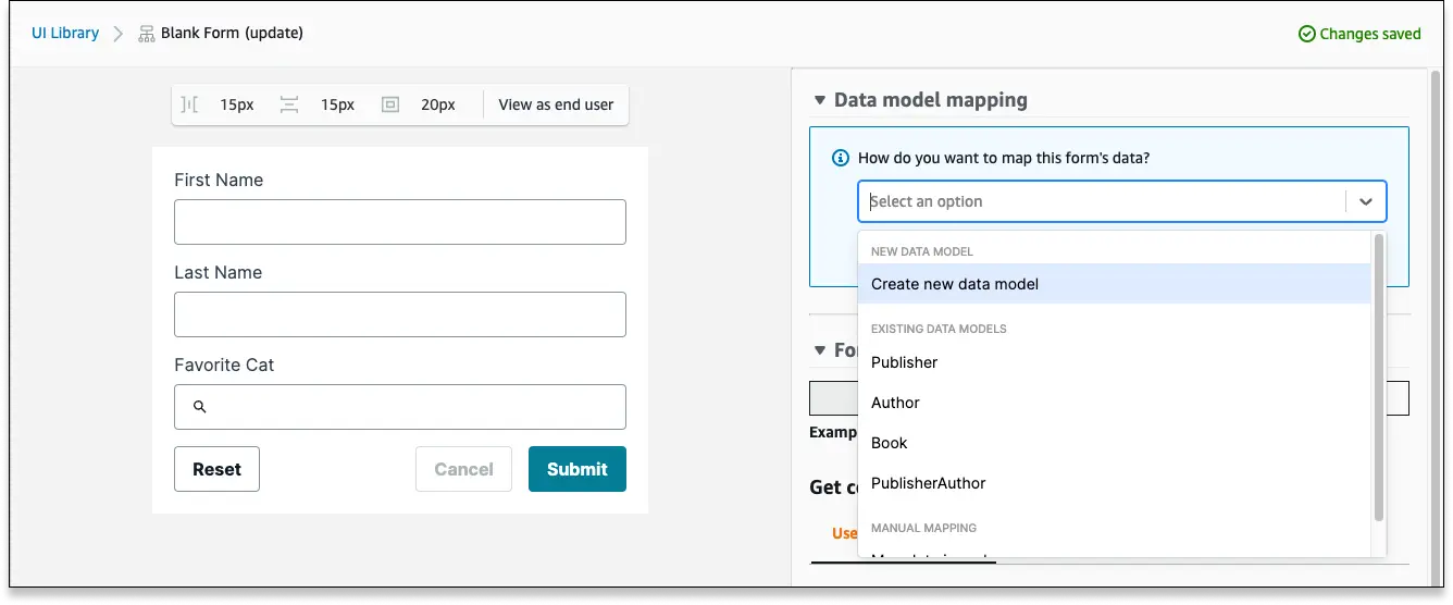 Data model mapping drop down with options for an unconnected form
