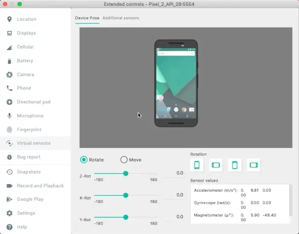 Shows how to simulate shaking the Android Emulator as mentioned above