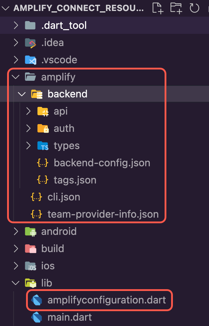 The Amplify folder and amplifyconfiguration.dart file within the file directory of the Amplify app.