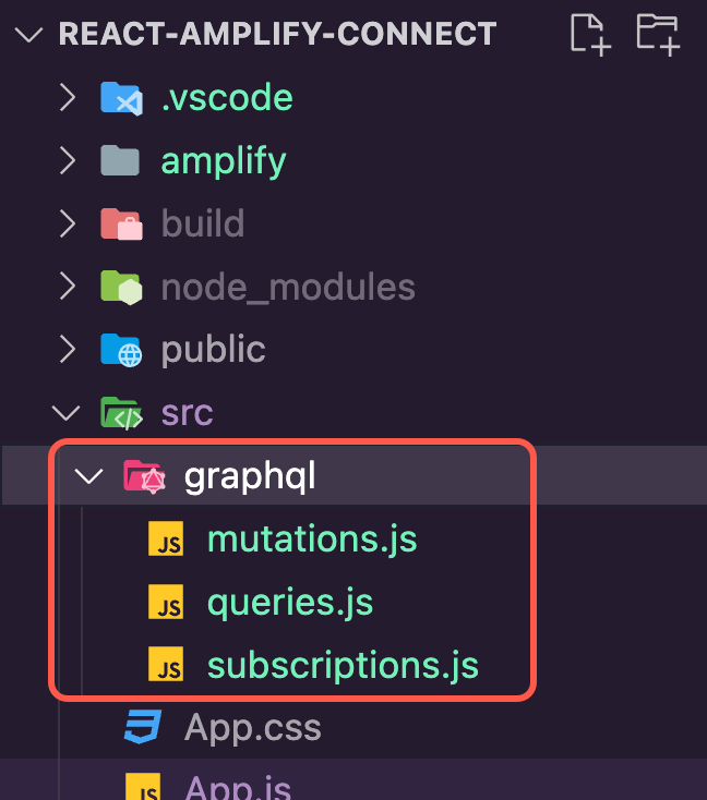 The graphql folder within the file directory of the Amplify app.