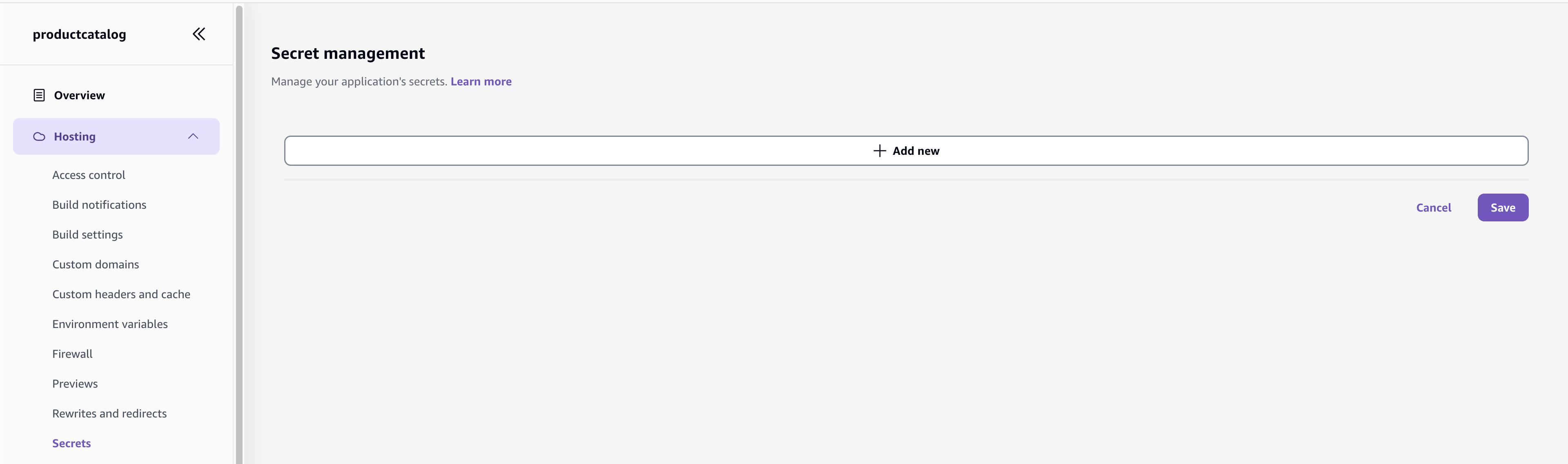 Adding a secret in the Amplify console
