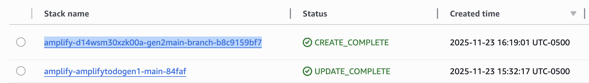 Finding the Gen 2 root stack in the CloudFormation console
