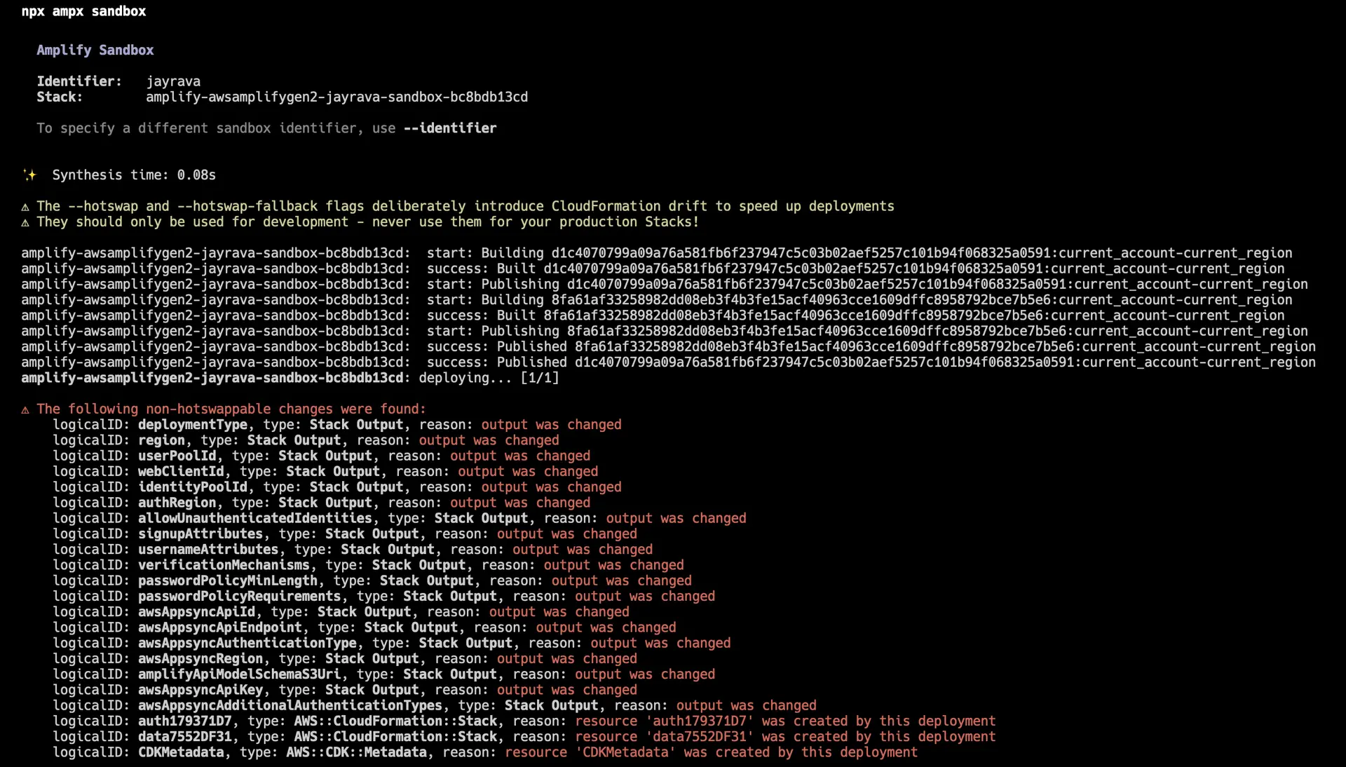 terminal output of a successful cloud sandbox deployment