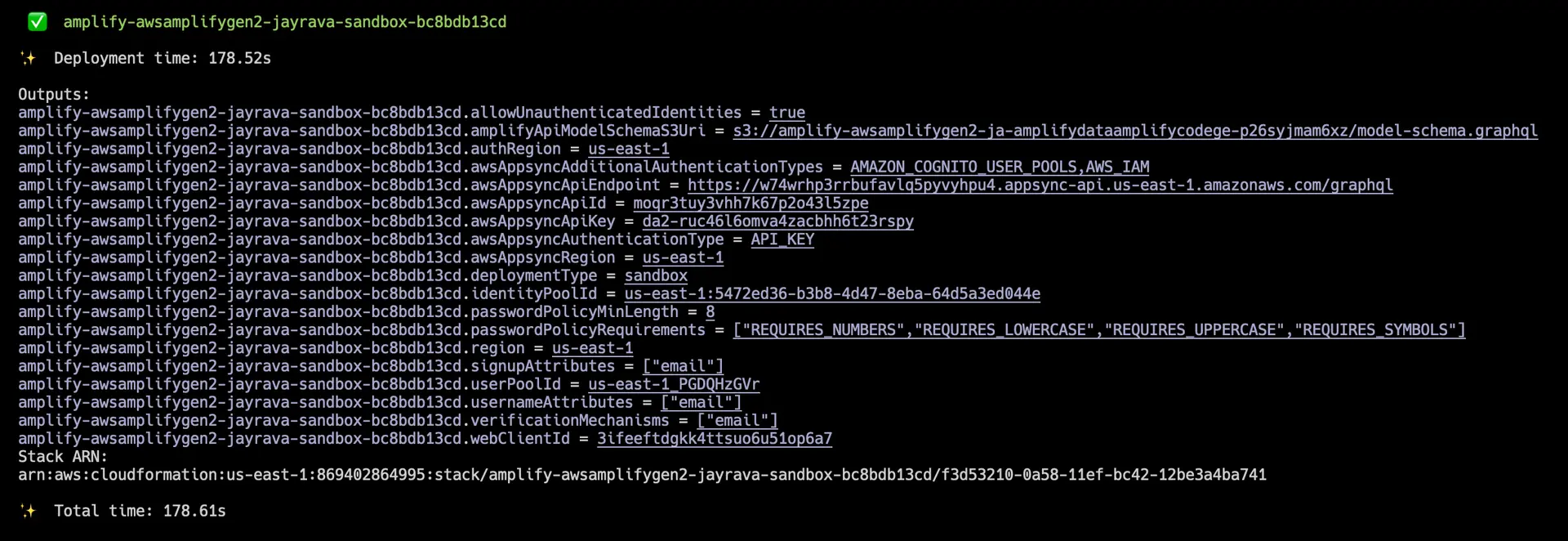 terminal output of a successful cloud sandbox deployments with hot-swapped resources