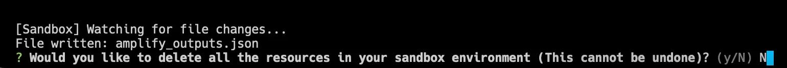 terminal output after exiting sandbox with ctrl+c and prompt for resource deletion