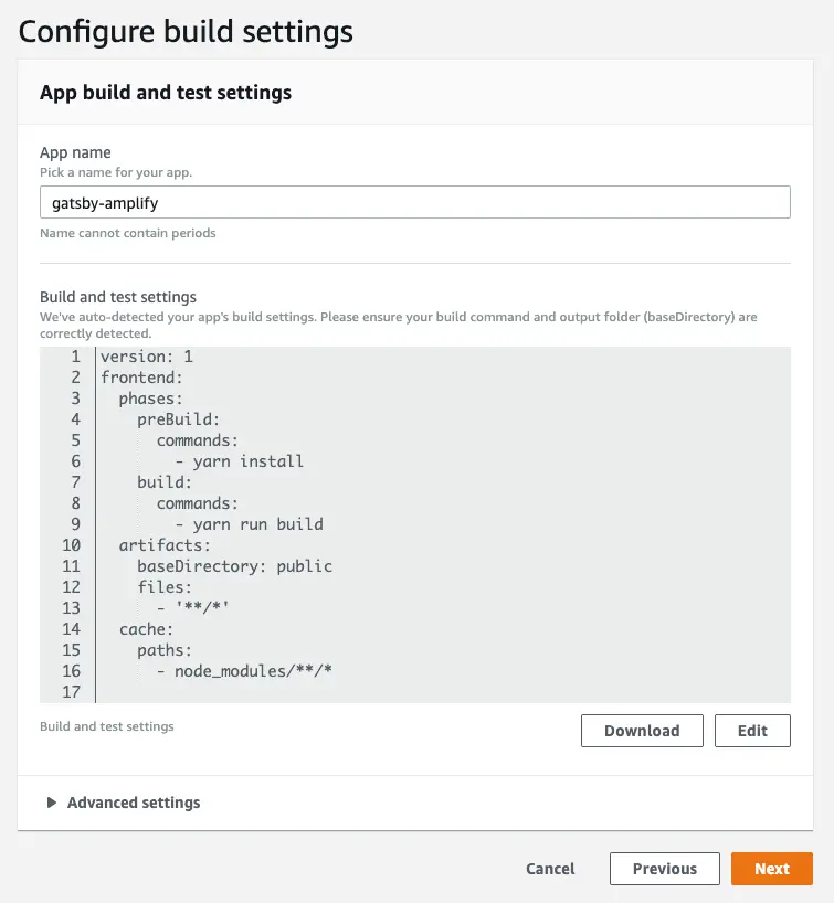 Gatsby Hosting with Amplify Console - Configuring build settings