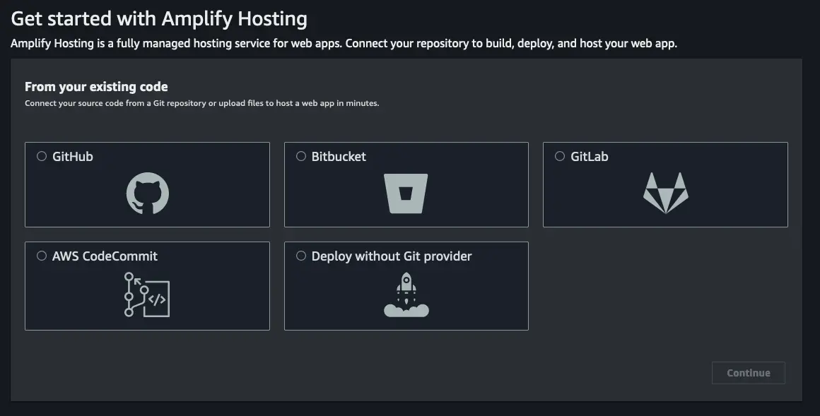 Vite Hosting with Amplify Console - Choosing your Git provider