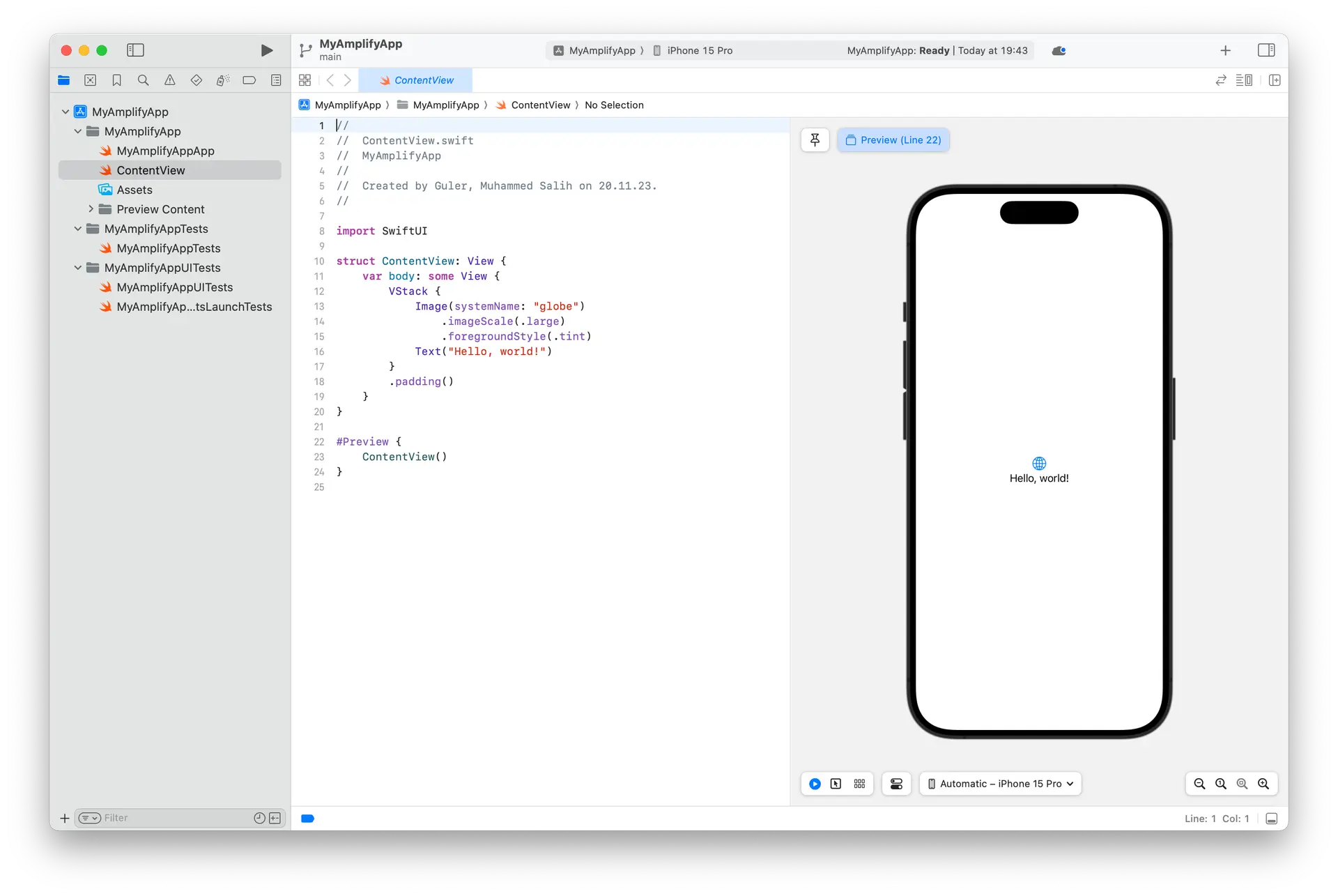 Shows the base project for SwiftUI
