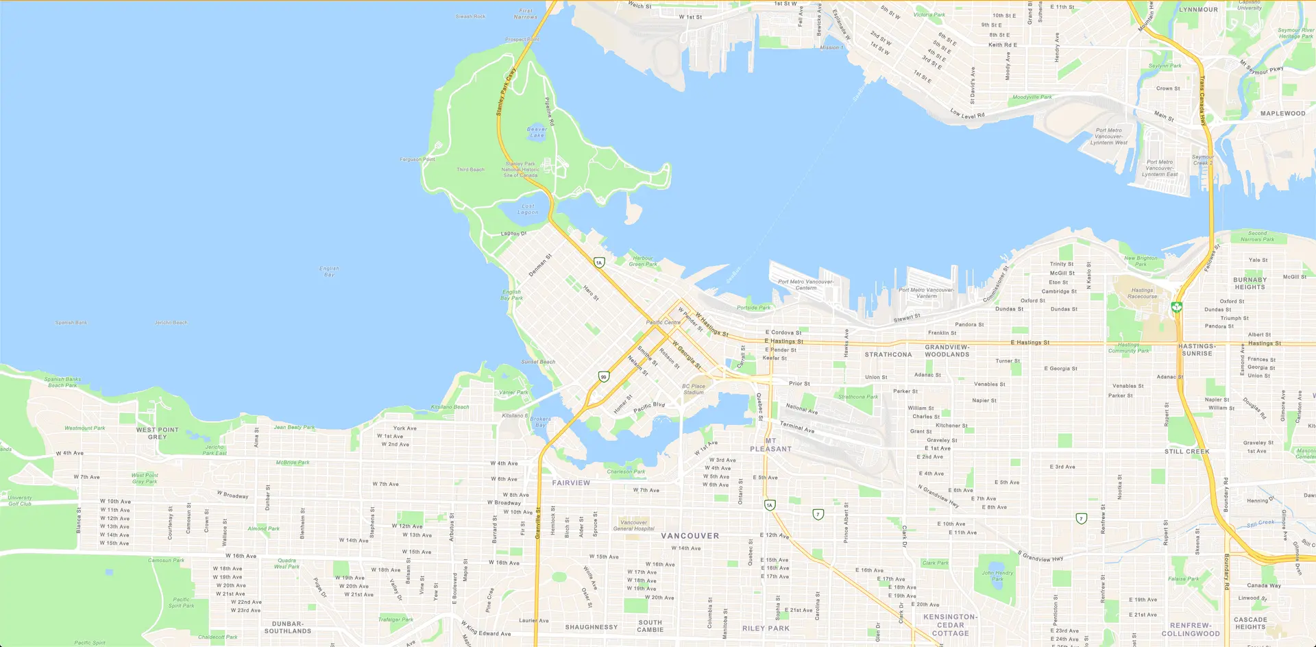 A map centered on Vancouver