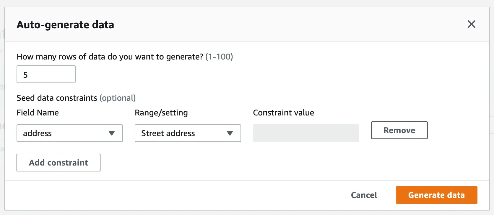 Screenshot showing the seed data constraints